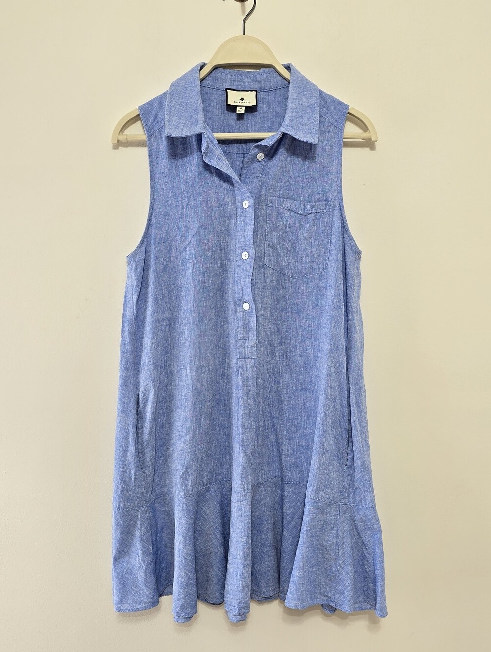 Tuckernuck Chambray Sleeveless Callahan Shirt Dress Sz M Blue Cotton Linen - Picture 2 of 9